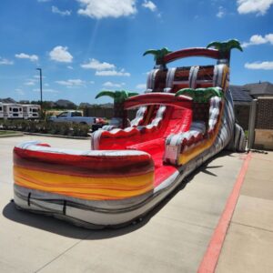 Thrill guests with the 18' Dual Lane Orange Gush Water Slide! Vibrant tropical design, dual lanes, and endless fun for all ages!